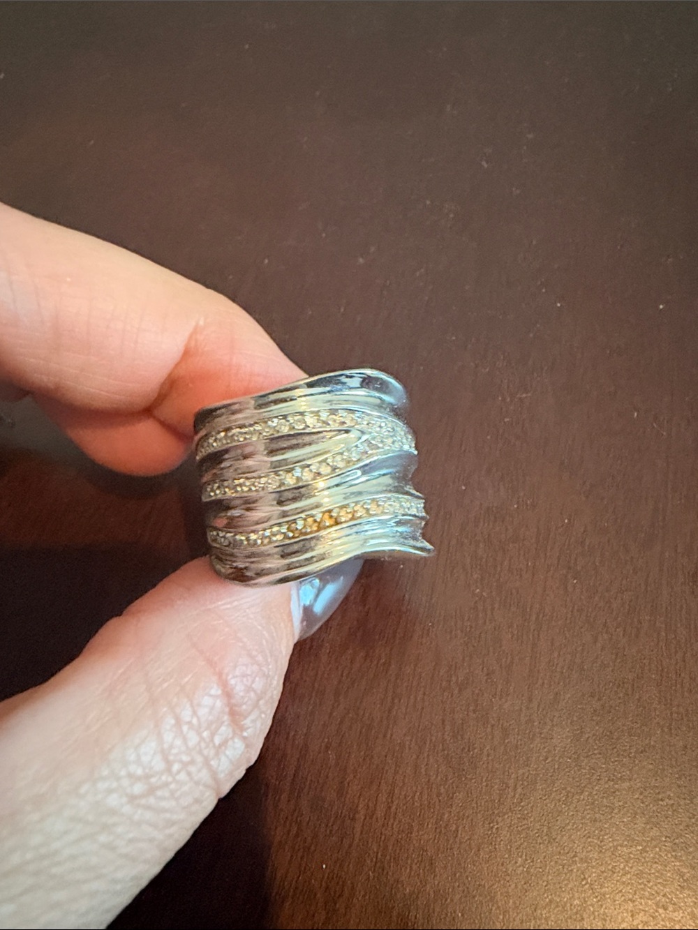 Lia Sophia Silver-Tone Multi-Band Ring with Pavé Stripes